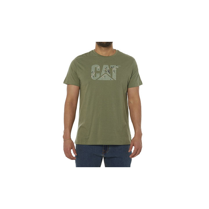 Caterpillar Clothing South Africa - Cat Men's Earth Cat Fill T-Shirts Green SX6028541